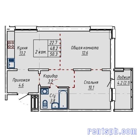 Продам квартиру  в новостройке     
2-к квартира  50.3 м²  на 7 этаже  16-этажного кирпичного дома