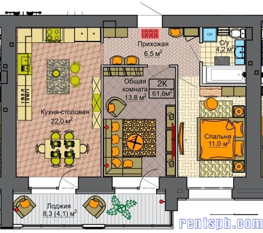 Продам квартиру  в новостройке     
2-к квартира  61.6 м²  на 11 этаже  16-этажного кирпичного дома