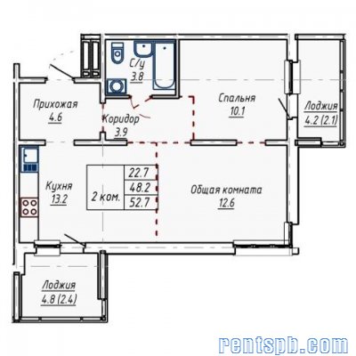 Продам квартиру  в новостройке     
2-к квартира  52.7 м²  на 8 этаже  16-этажного кирпичного дома